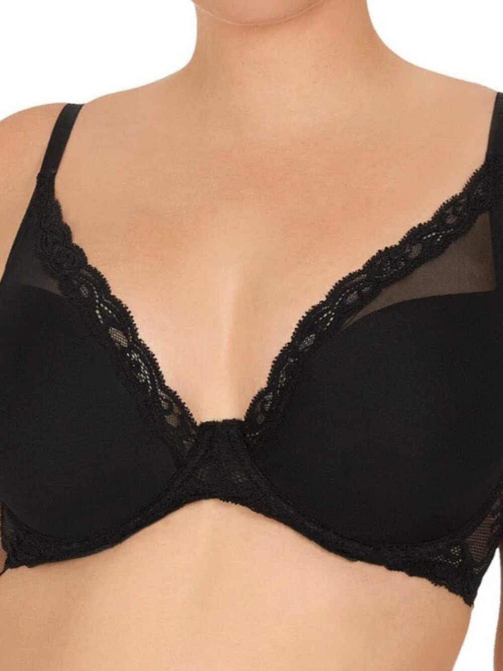 Natori 730023 Feathers Contour Plunge T-Shirt Bra Black Size 30DDD